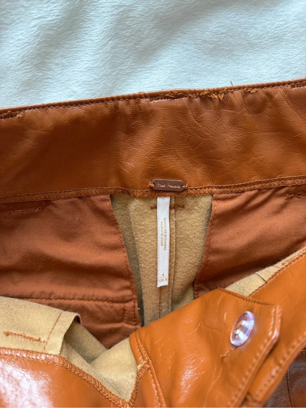 Free People Cognac Faux Leather Wide-Leg Pants